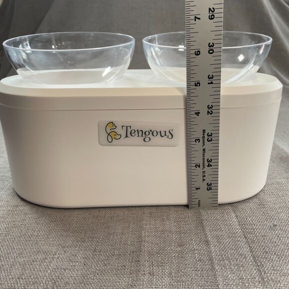 Little Treasures Pet Bowl by Tengous Raised Double Bowl White Plastic w/ Storage - Picture 7 of 9